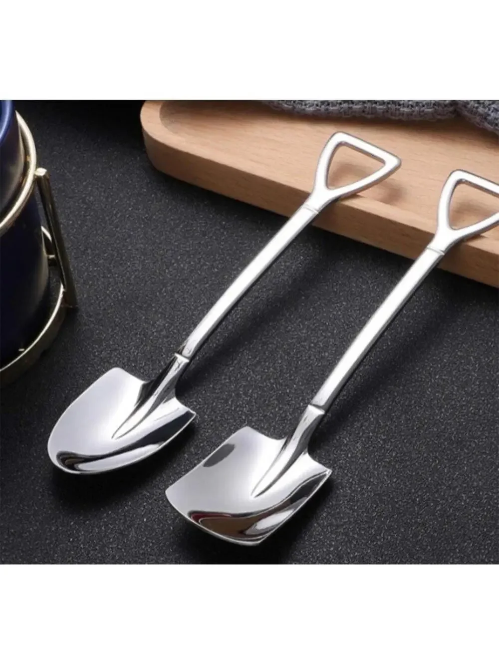 4-Piece Mini Shovel Spoons Set, Silver Stainless Steel Dessert Serving Utensils